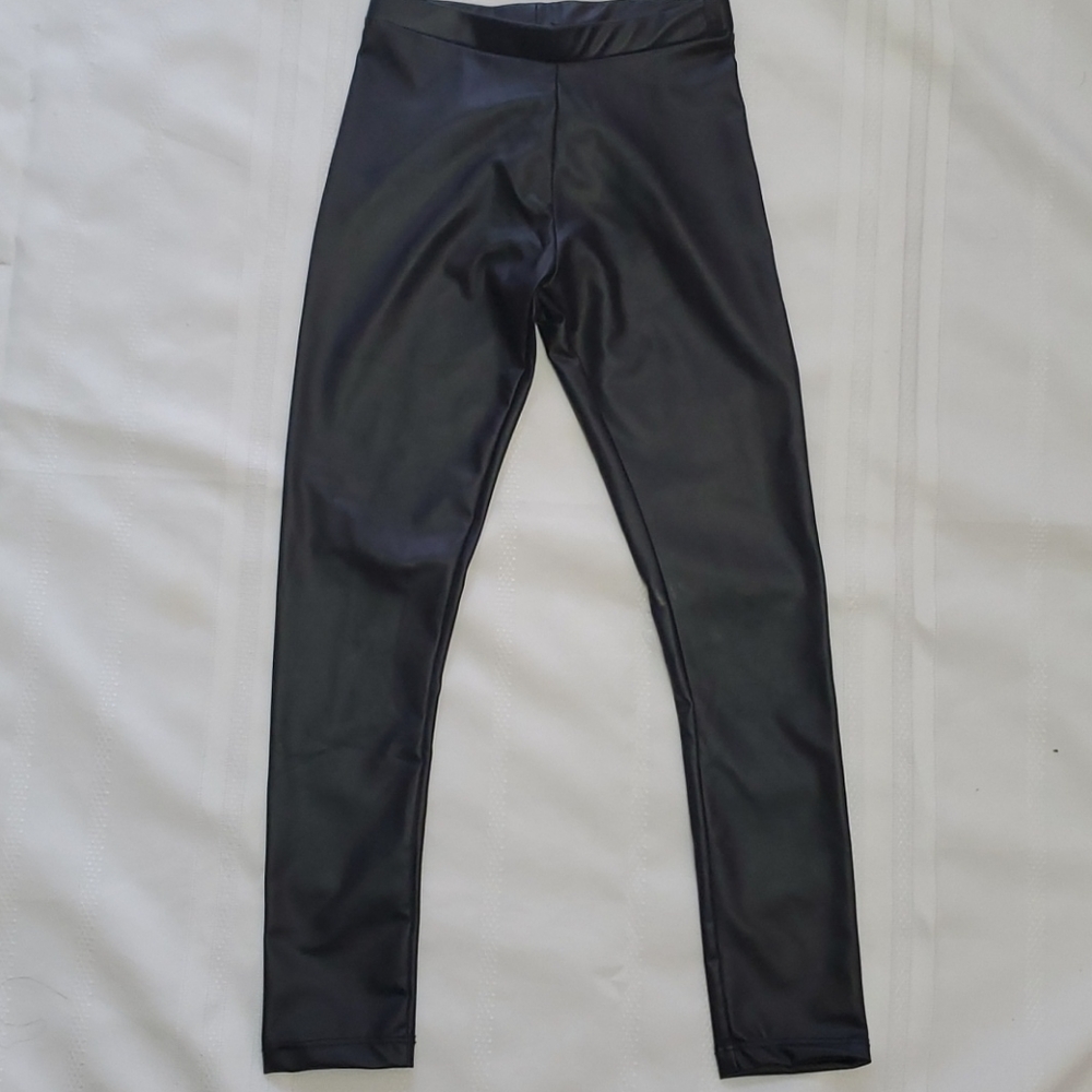 Black leather look lil girls leggings